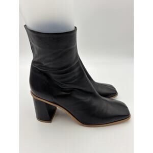 Free People Square Toe Boots Black Leather Size 39 / 8.5 Zip Up Block Heel